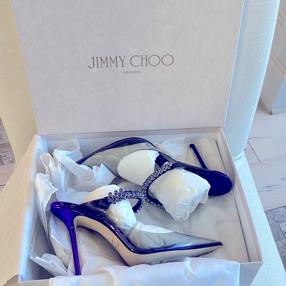 Jimmy Choo Bing Crystal Embellished Pointed Toe Transparent Mule NIB, 8US / 38EU